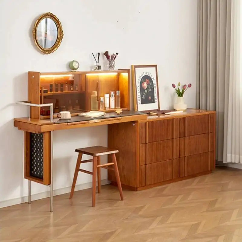 Folding Glass Vanity, Wood Tables, Storage Drawers, Dresser, Makeup