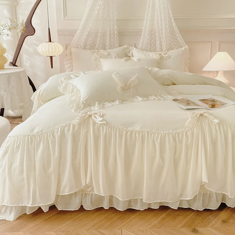 3PCS White Bedding Duvet Cover Set Ruffles