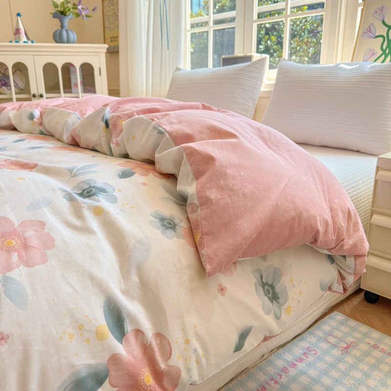 100% Cotton Duvet Cover - Floral Printed Design, Luxury Pre-Washed Finish, Single Duvet Cover for Bedroom - Easy Care