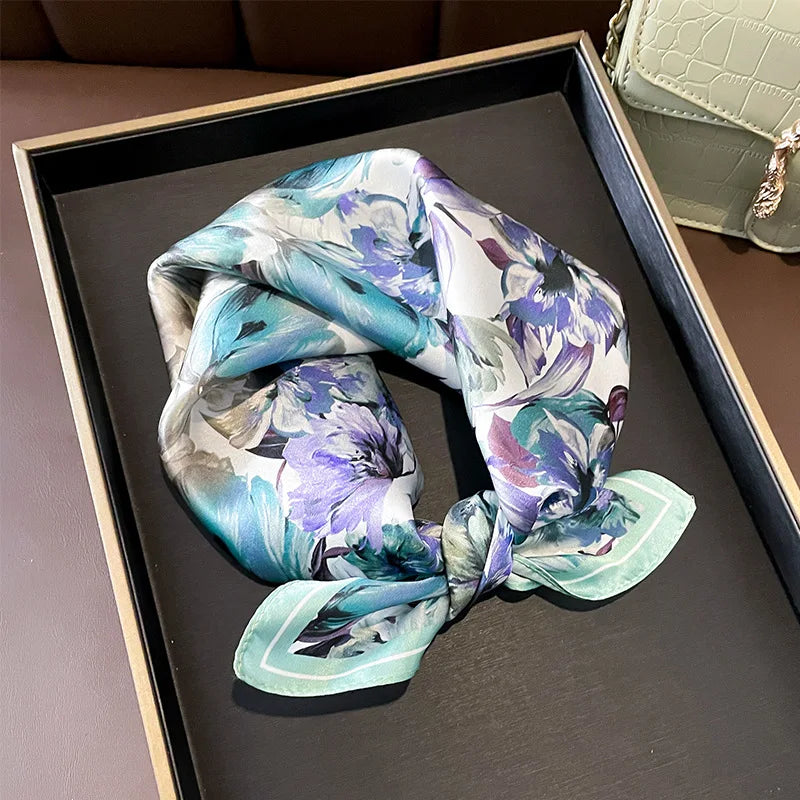 Scarf 100% Silk Bandana Women Square Scarves, Luxury High Quality