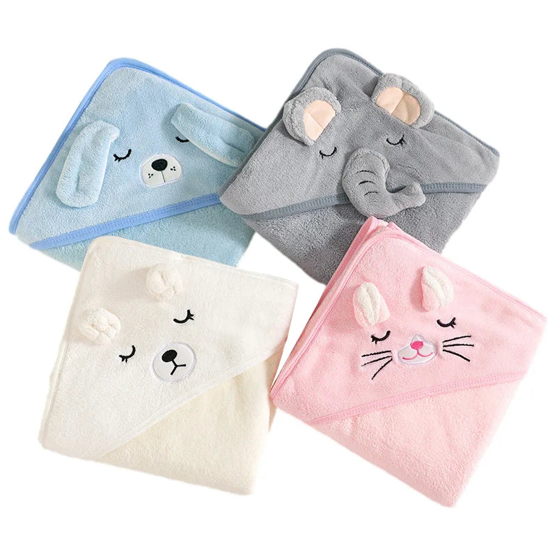 Cartoon Animal Hooded Bath Towel, Use As Blanket, Bathrobe, Swaddle