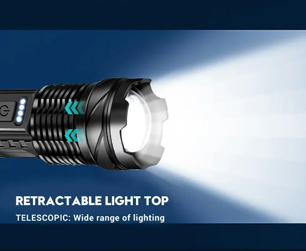 Rechargeable LED Flashlight Zoomable Torch COB Side Led 7 Modes Waterproof High Power, Outdoor