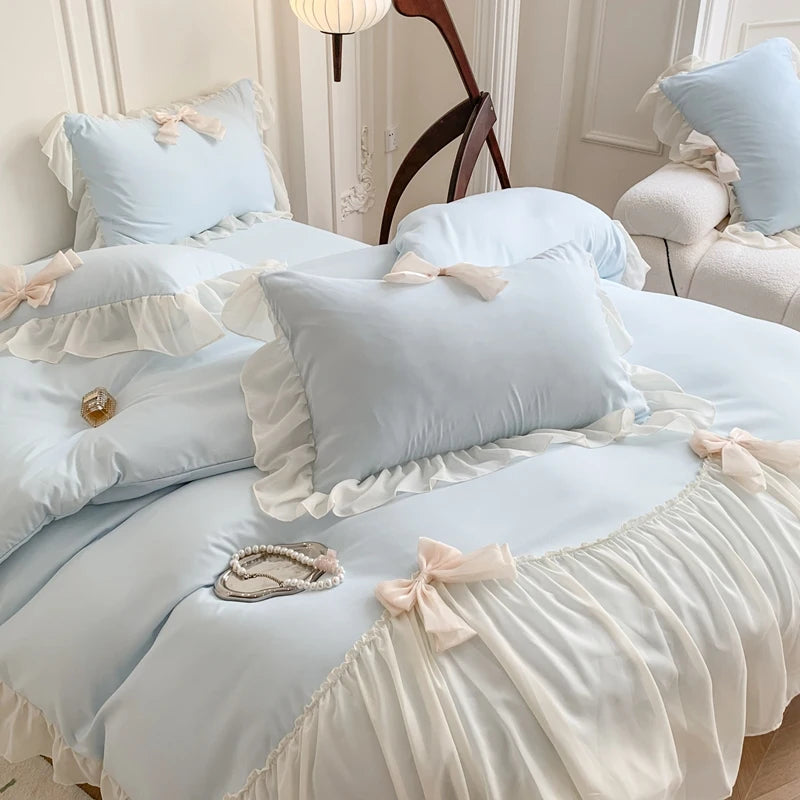3PCS White Bedding Duvet Cover Set Ruffles