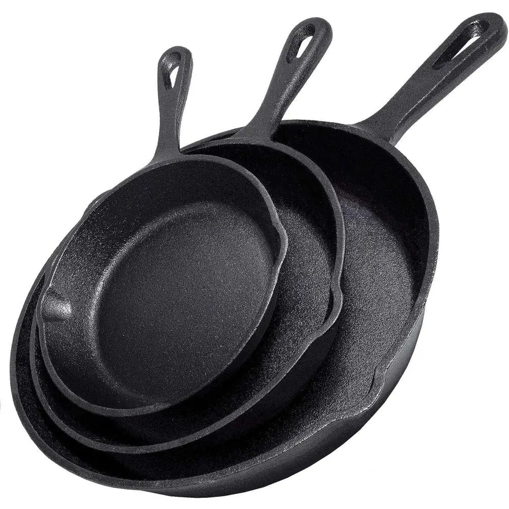 Heavy Duty Cast Iron Skillet Set 3 Piece, Pre-Seasoned