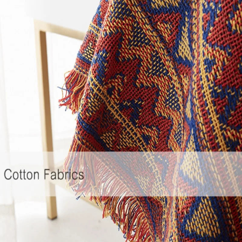 Inyahome-BoHo Throw Blanket, Colorful Chenille for Sofa Recliner, Furniture cover