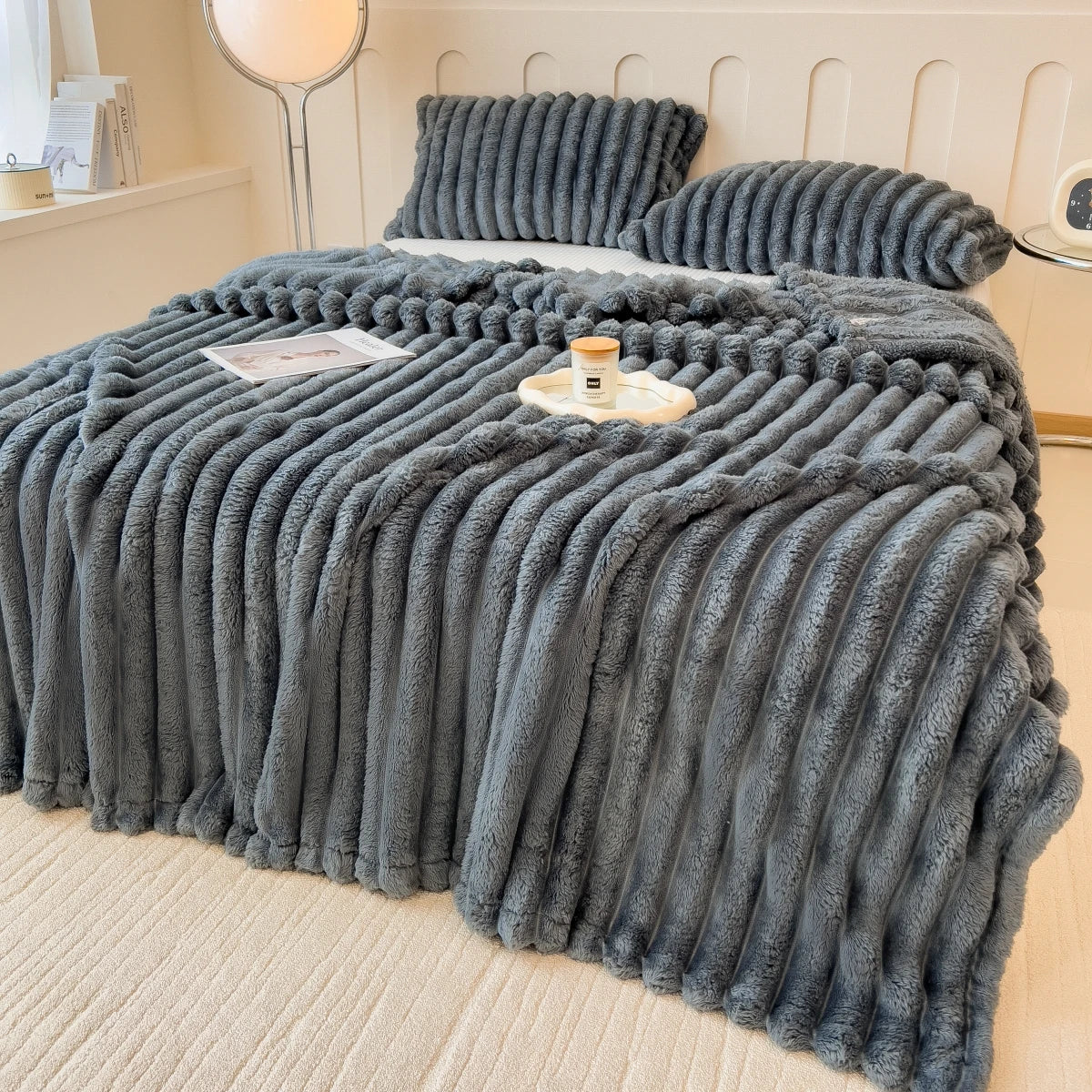 Solid Color Thick Wide Striped Blanket, Use As a Sofa Throw, or Bed Blanket