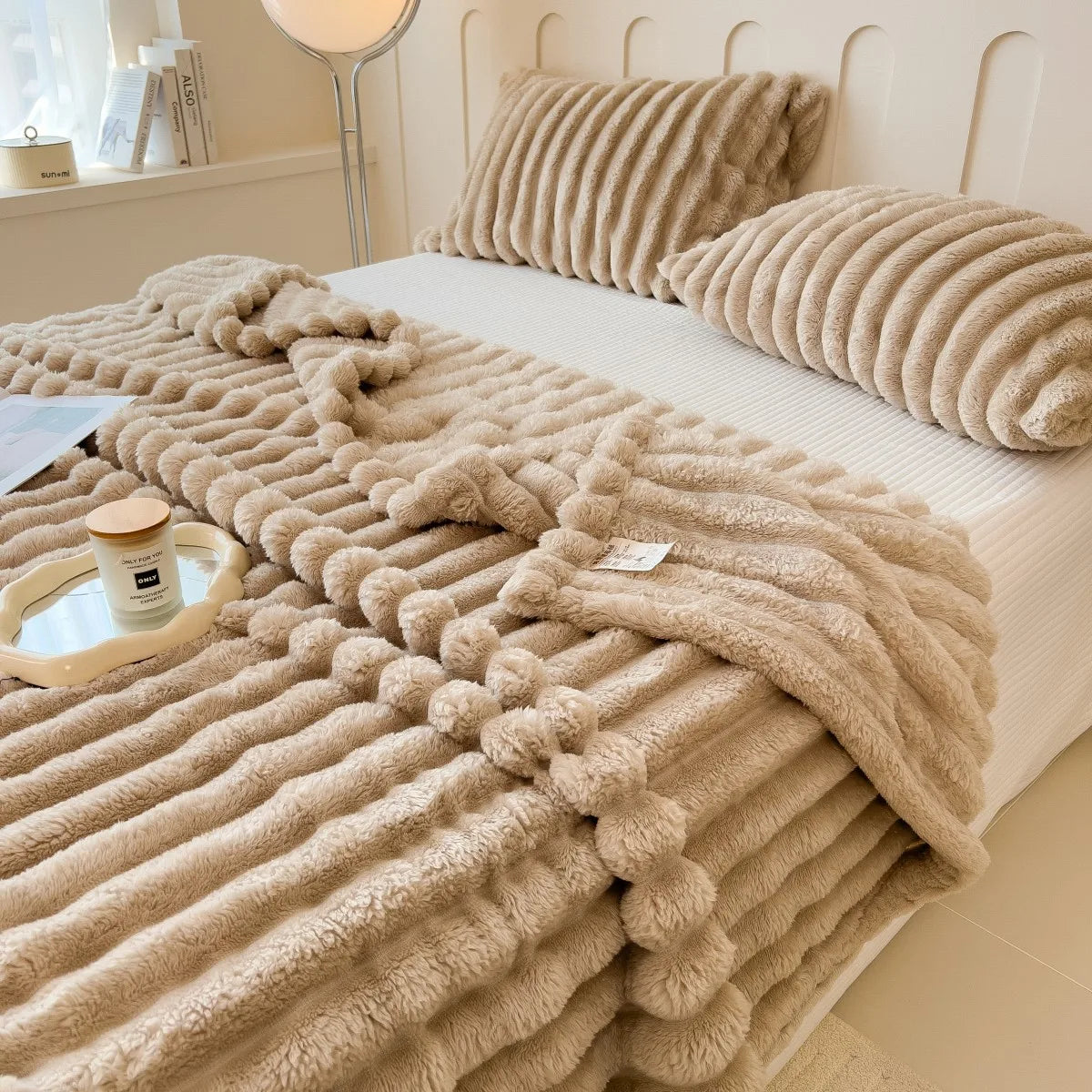 Solid Color Thick Wide Striped Blanket, Use As a Sofa Throw, or Bed Blanket