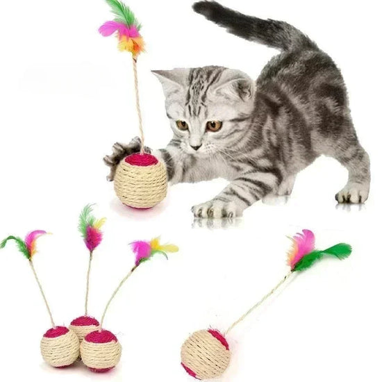 1Pc Cat Toy Sisal Scratching Ball Interactive Feather Toy