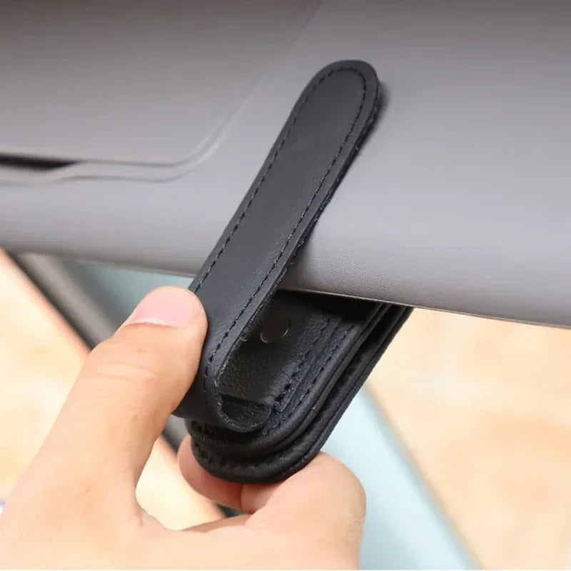 Sunglasses Holder Fits on Visor, Leather Magnetic Clip