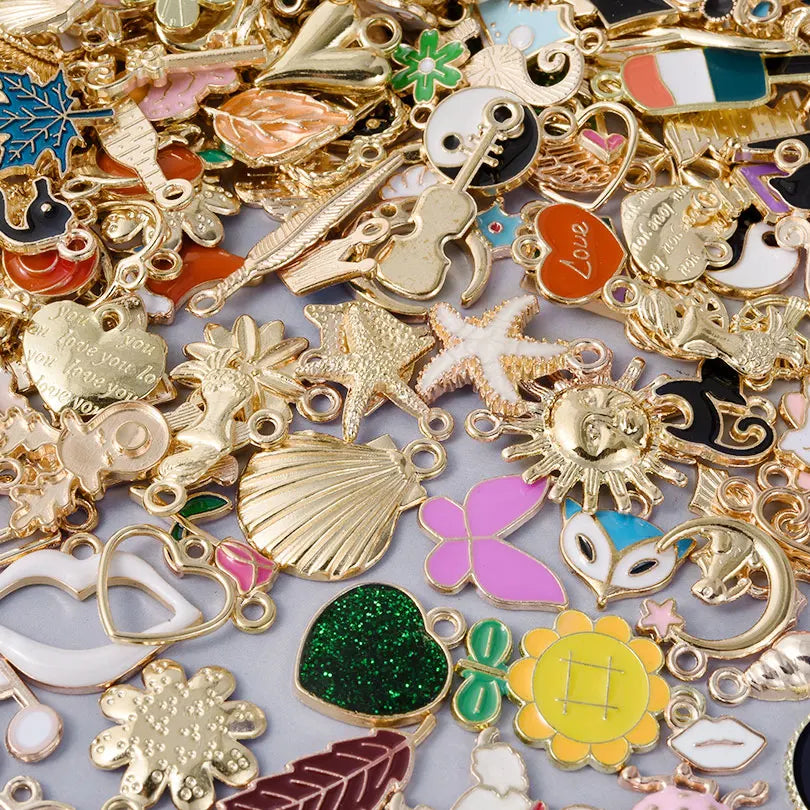 Mixed Assorted Alloy Enamel Cute Heart Pendants Charms Ocean Flower DIY Earrings Bracelet Jewelry Accessories New