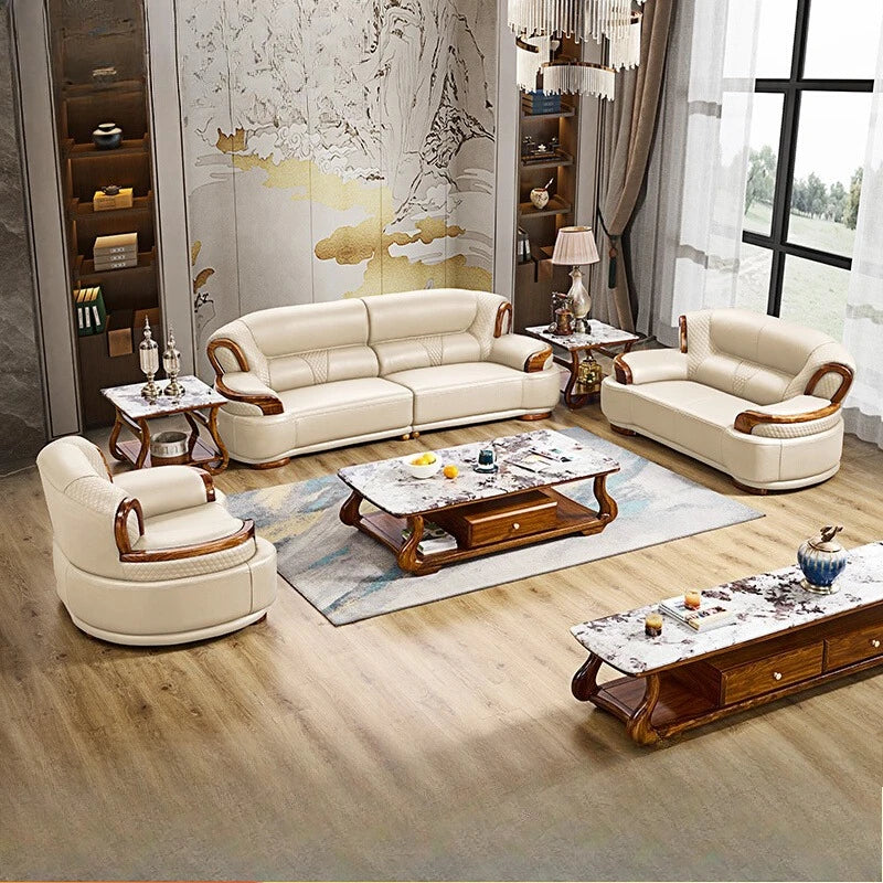 Luxury Living Room Furniture, Leather and Wood, Sold by Individual Pieces