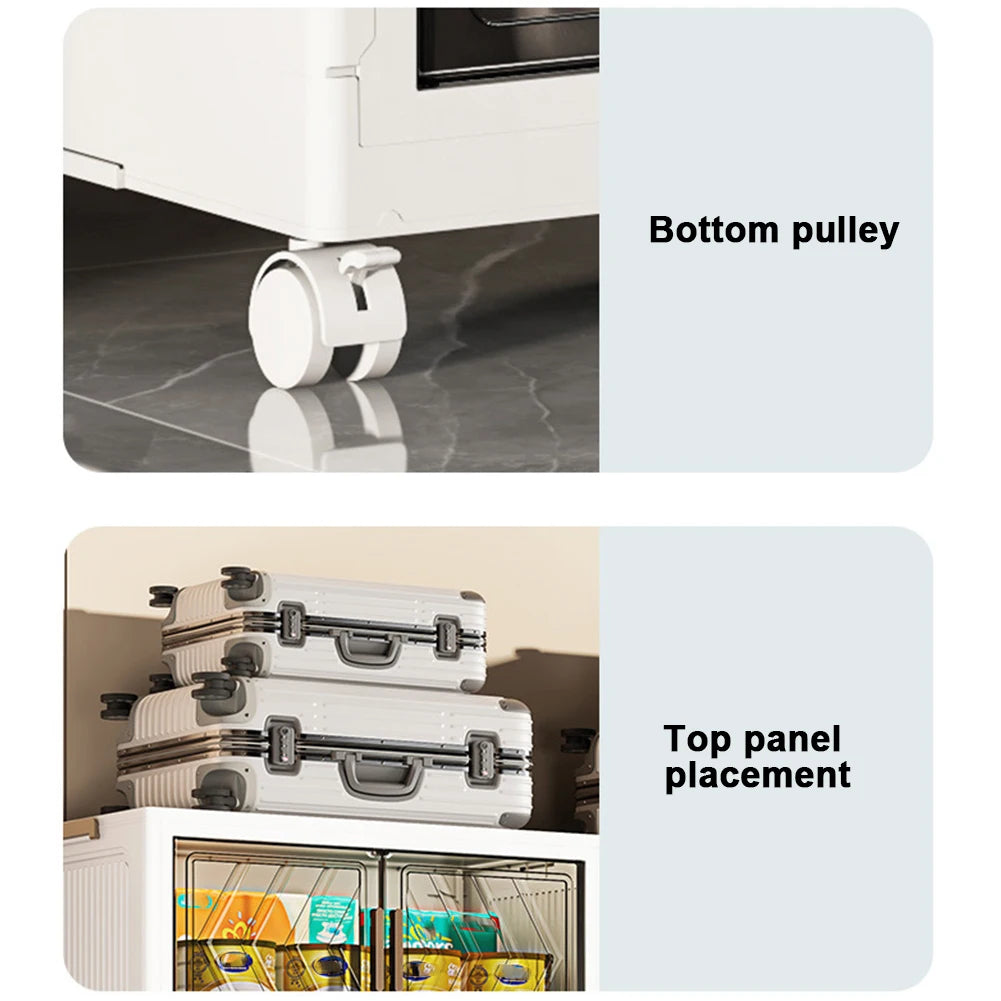 4 Tier Stackable Storage Bins With Lids, Doors, And Wheels. Foldable Organization