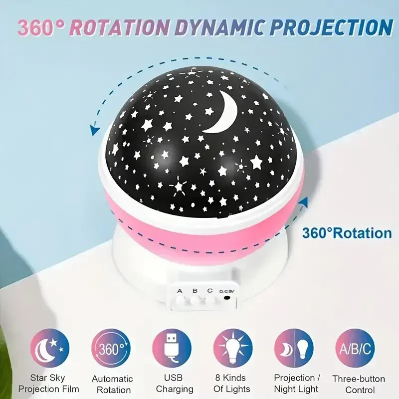 Starry Night Light Projector Moon and Stars USB 360 Degrees Rotatable