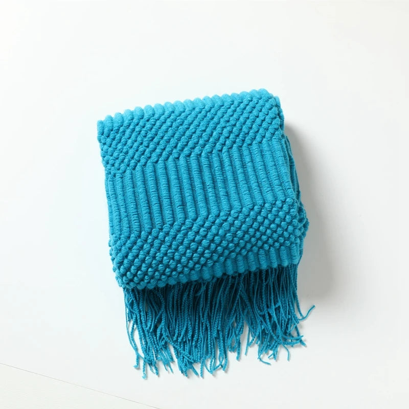 Khaki Knitted Throw/Blanket With Fringe Luxury Farmhouse
