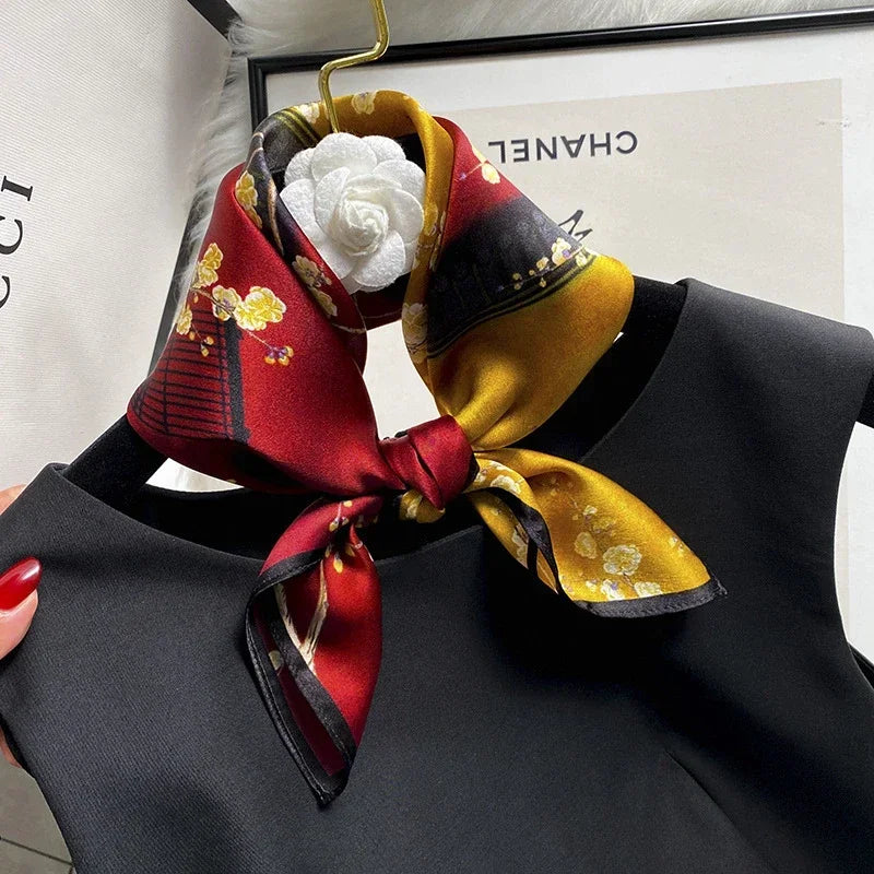 Scarf 100% Silk Bandana Women Square Scarves, Luxury High Quality