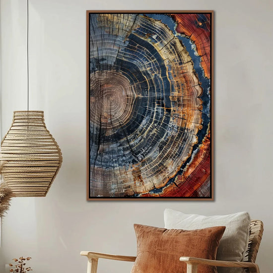 Abstract Framed Colorful Tree Ring Canvas Wall Decor, Modern Farmhouse