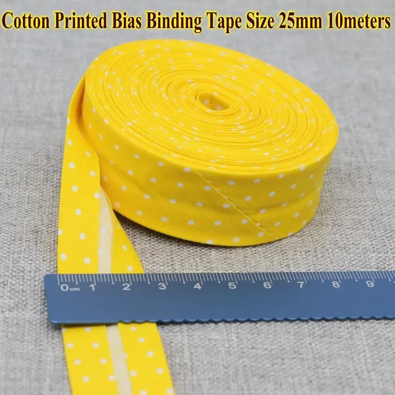 Cotton Bias Tape Ribbon Dots Grid Stripe Tartan Checked Scottish Printed 25mm 1" 10m Cotton Twill Fabric Fold