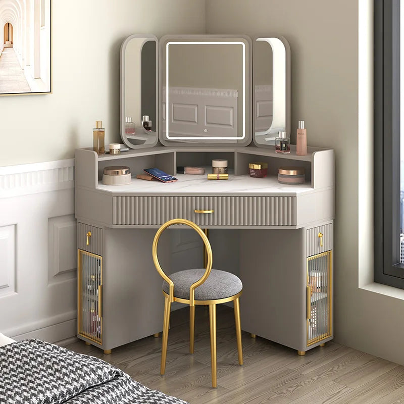 Dressing Table Solid Wood Corner Triangle Makeup Storage, Chair
