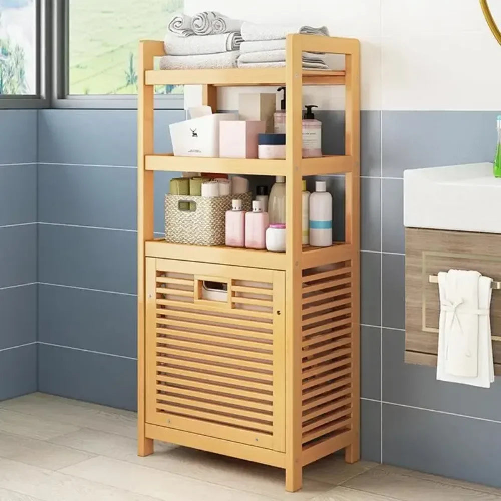 Wood Vein Weaving Laundry Hamper, Multi-Function Hamper, and shelves