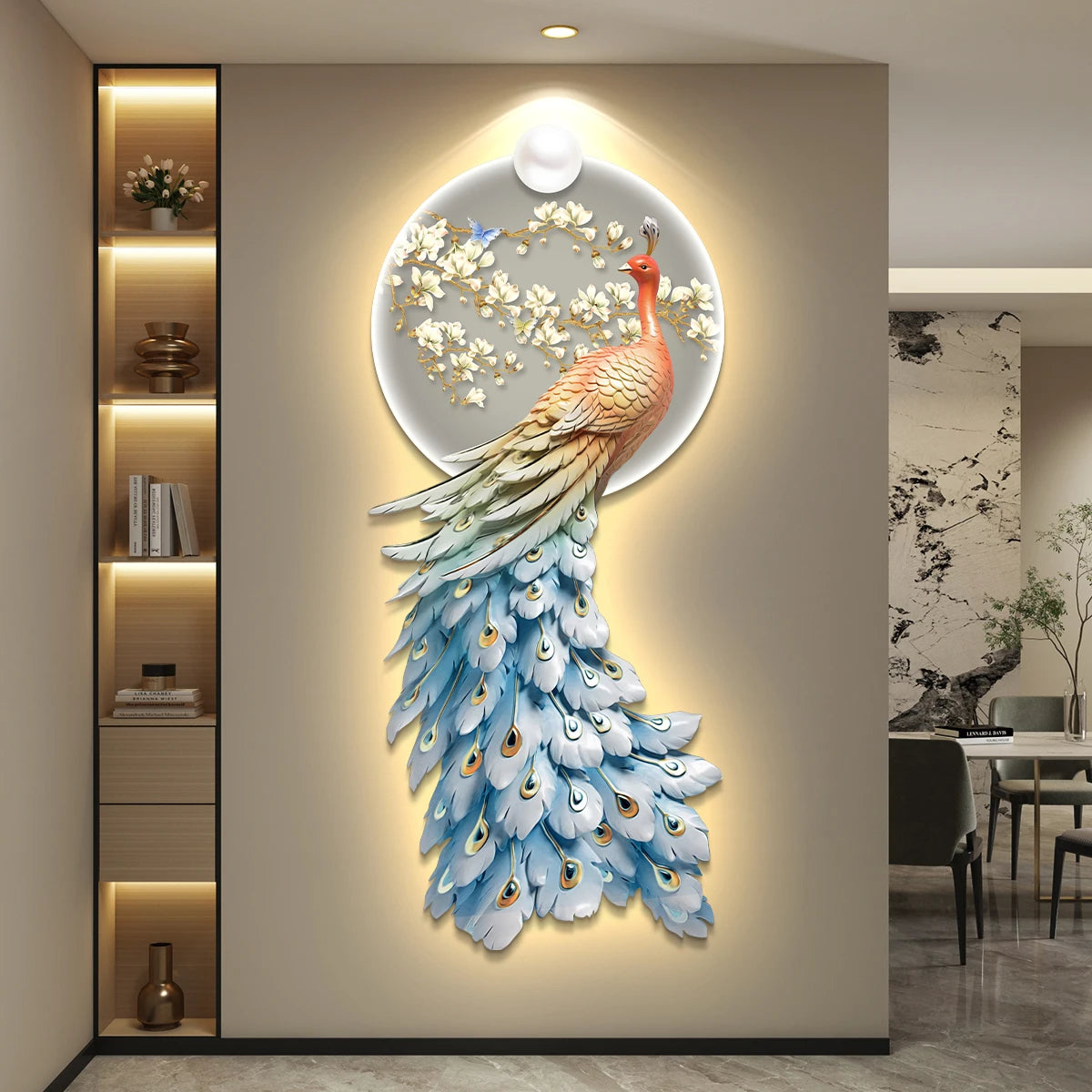 Peacock Decorative Painting LED Lights Hanging Murals