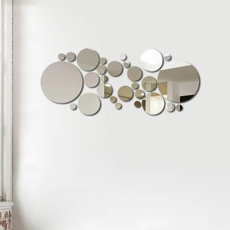 3D Round Acrylic Mirror Wall Stickers 26PCS Nice Effect
