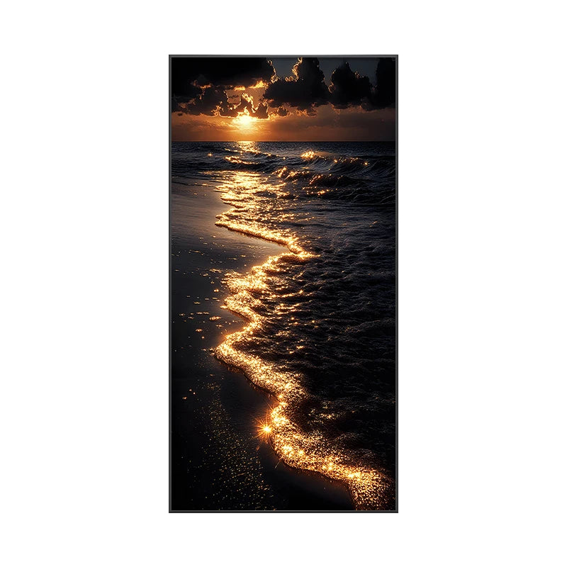 Modern LED Wall Hanging Painting Gold Sea Wave, Entrance, Living Room