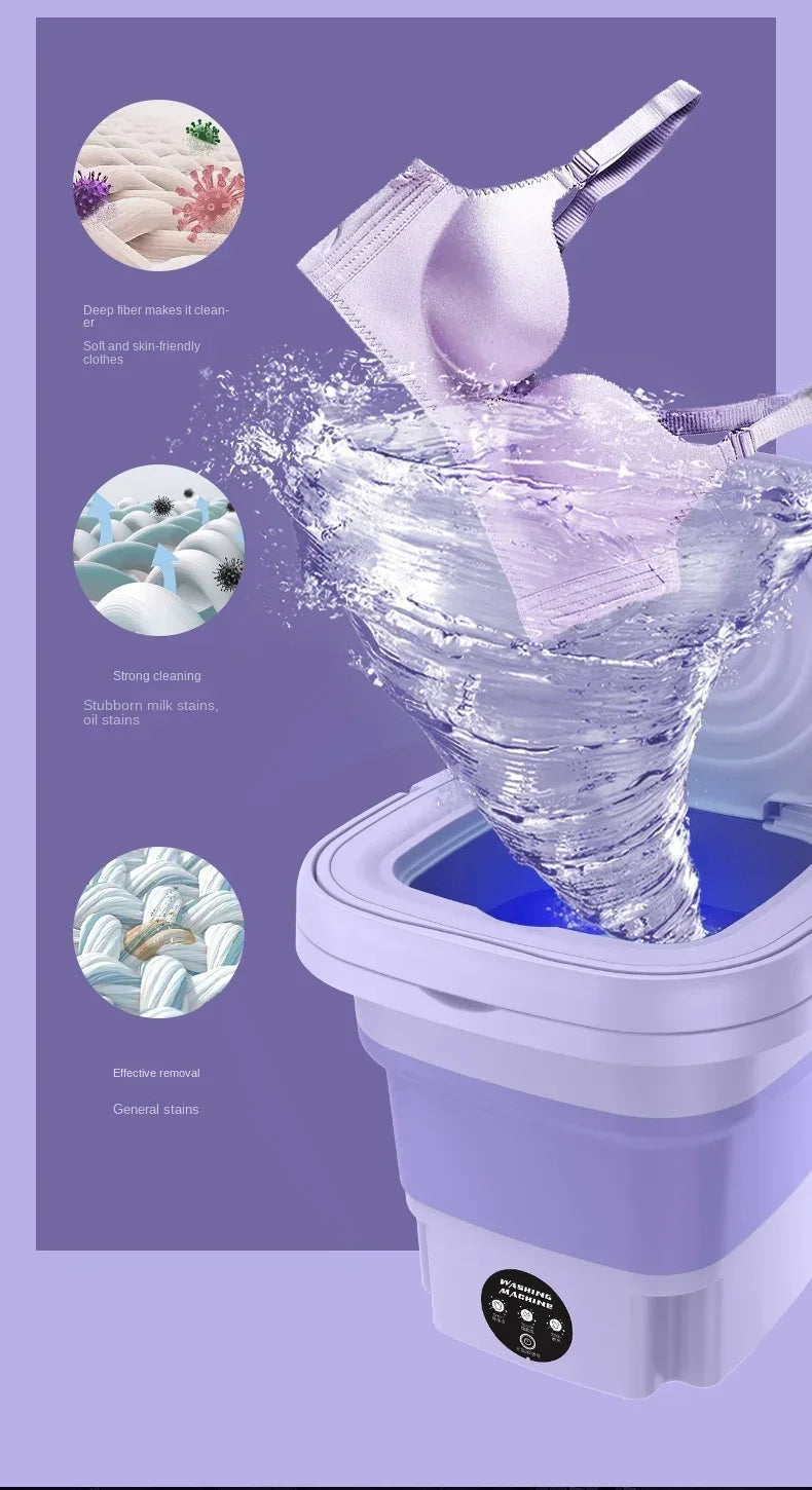 Portable Washing Machine, 8L Small Foldable Spin Dryer, Mini Laundry for Socks and Underwear Lightweight Efficient