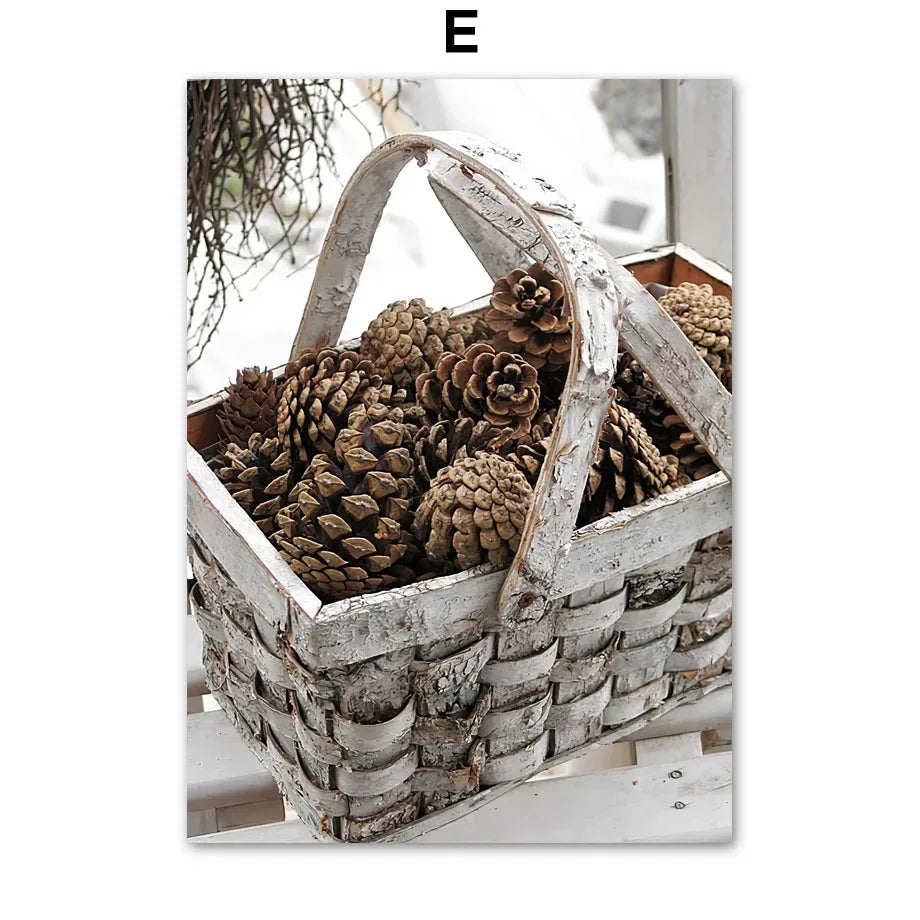 Wall Art Canvas Winter Snow House, Pine Tree, Reindeer