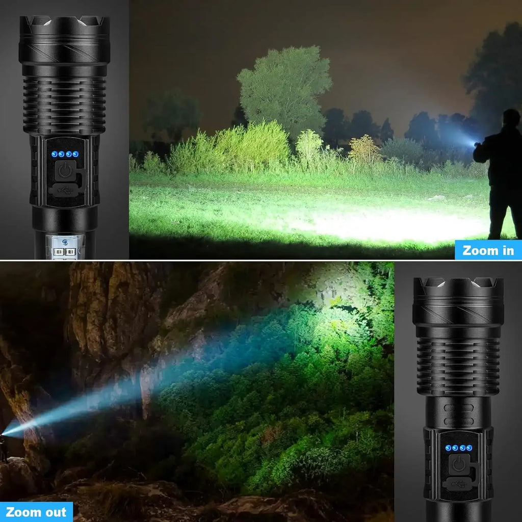 Strong Flashlight, Long Endurance on a charge, Long Range Illumination, with Work light