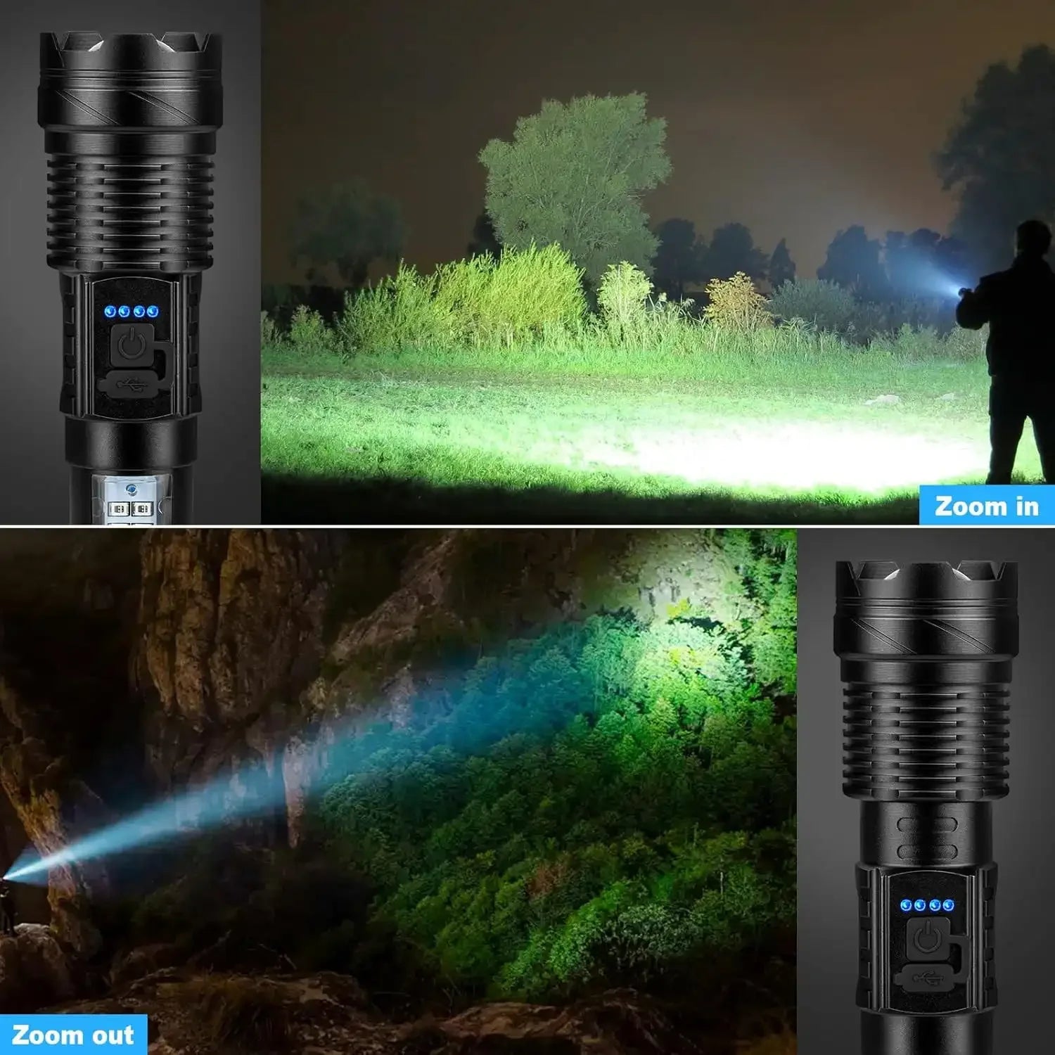 Strong Flashlight, Long Endurance on a charge, Long Range Illumination, with Work light