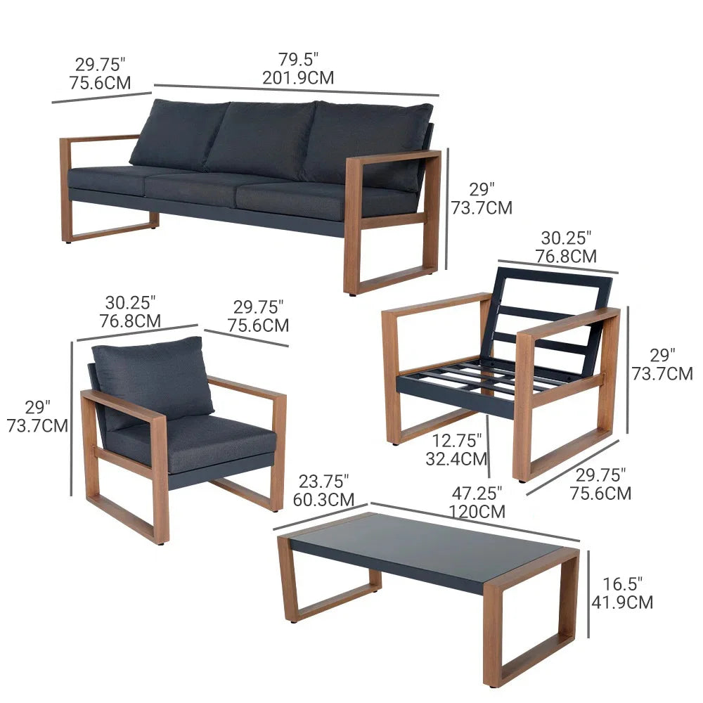 Outdoor Patio Furniture Aluminum Faux Wood Grain Frame, Seats 5