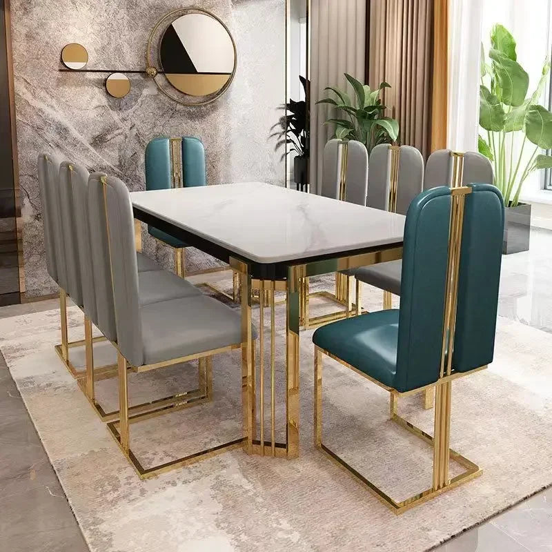 Metal Nordic Dining Table, Chairs, Marble Effect