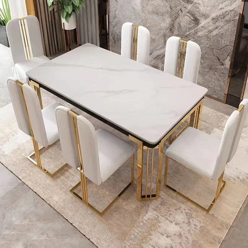 Metal Nordic Dining Table, Chairs, Marble Effect