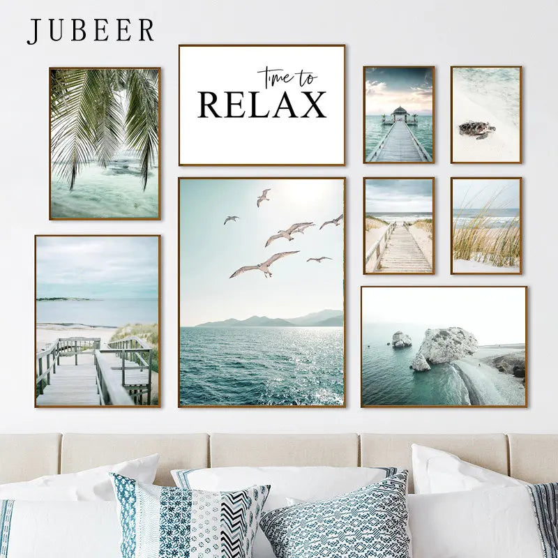 Beaches Weaves Ocean Seagulls Turtles Beautiful Canvas Paintings