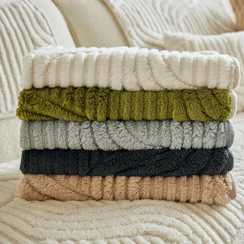 Wave Striped Sofa Cover, Solid Colors, Non-Slip Thicken Plush,