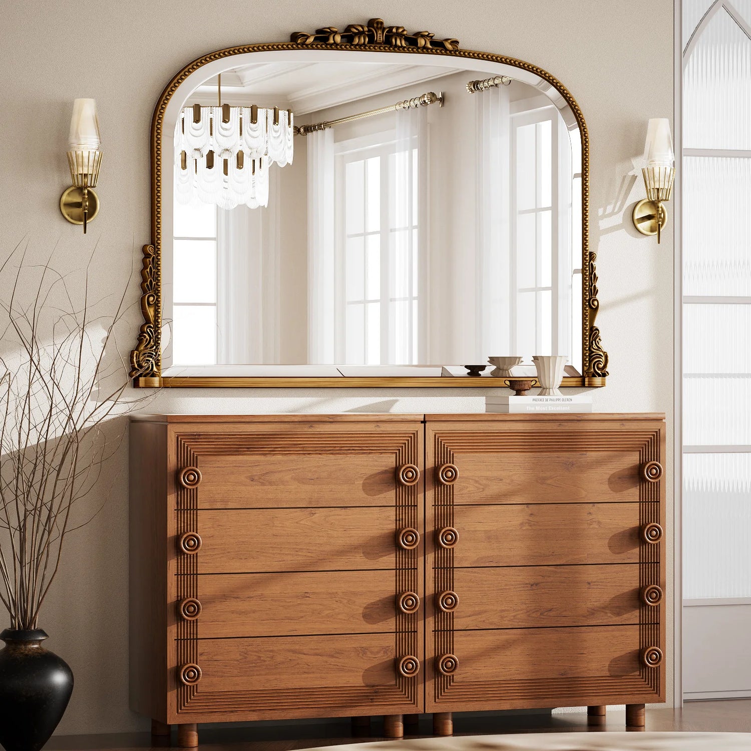 Beautypeak Arched Mirror, Vintage Decor Mirror, Wall Mounted