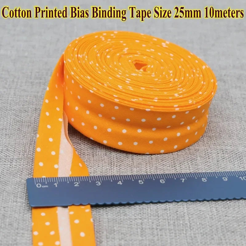 Cotton Bias Tape Ribbon Dots Grid Stripe Tartan Checked Scottish Printed 25mm 1" 10m Cotton Twill Fabric Fold