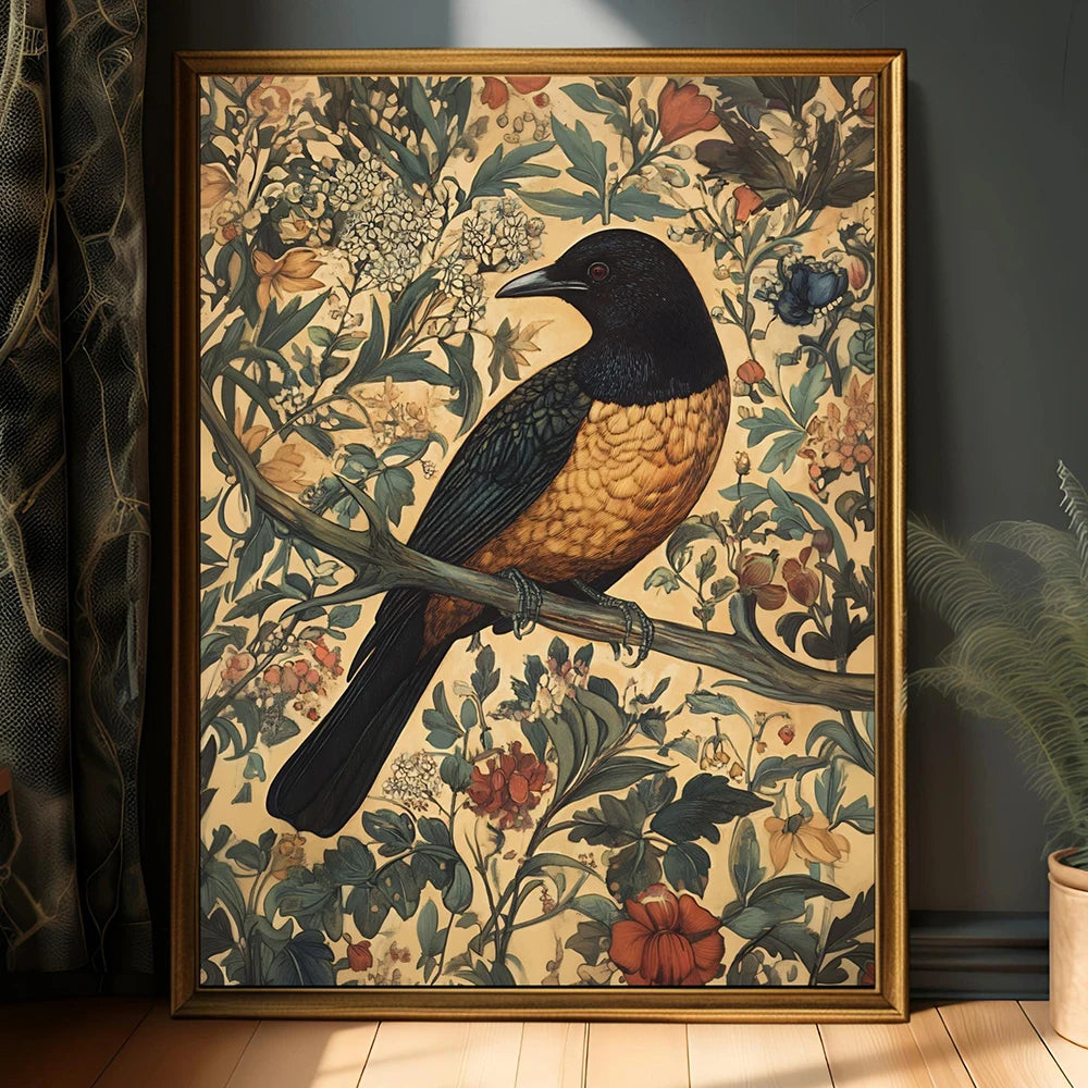 Vintage Bird Art Print Poster Antique Bird Sketch Wall Art Canvas Painting Vintage Country Bird Neutral Farmhouse Room Decor