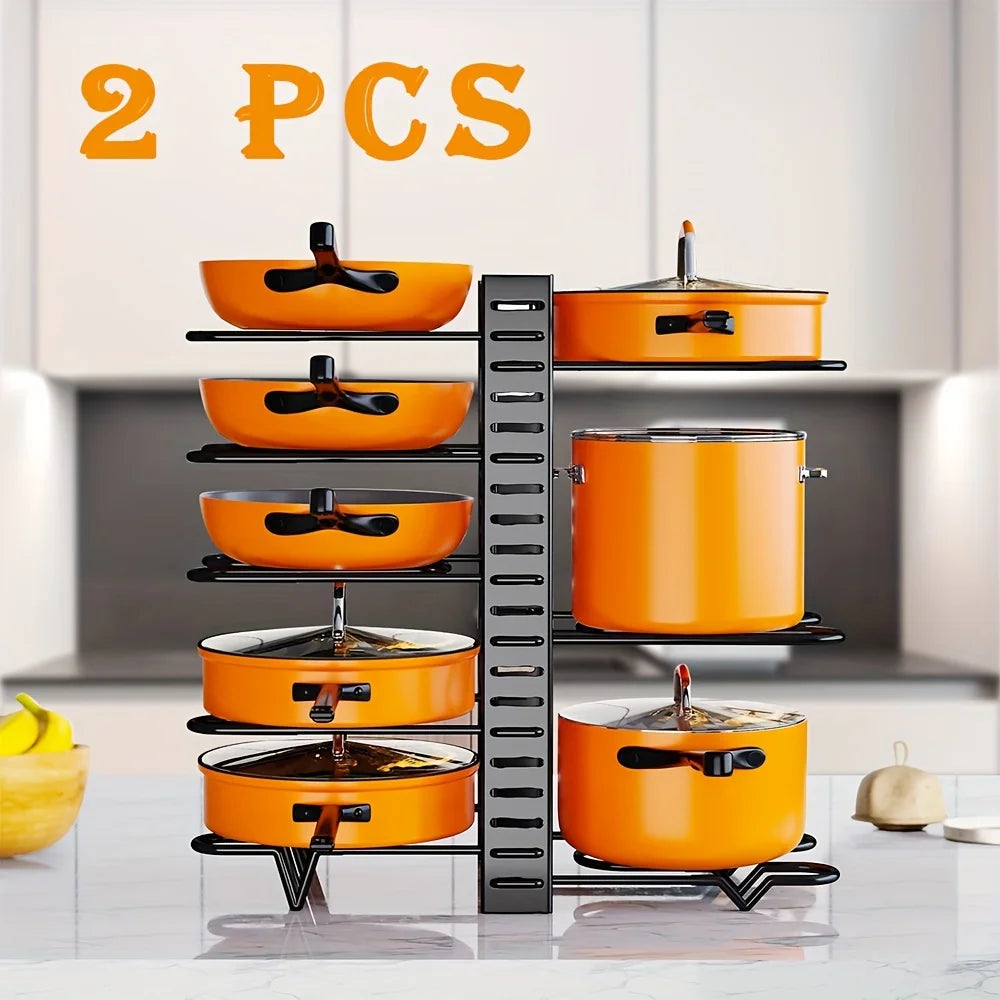 2 Pack Pot Rack Organizer And Storage Rack, Adjustable Pot Lid Holder and Pan Holder