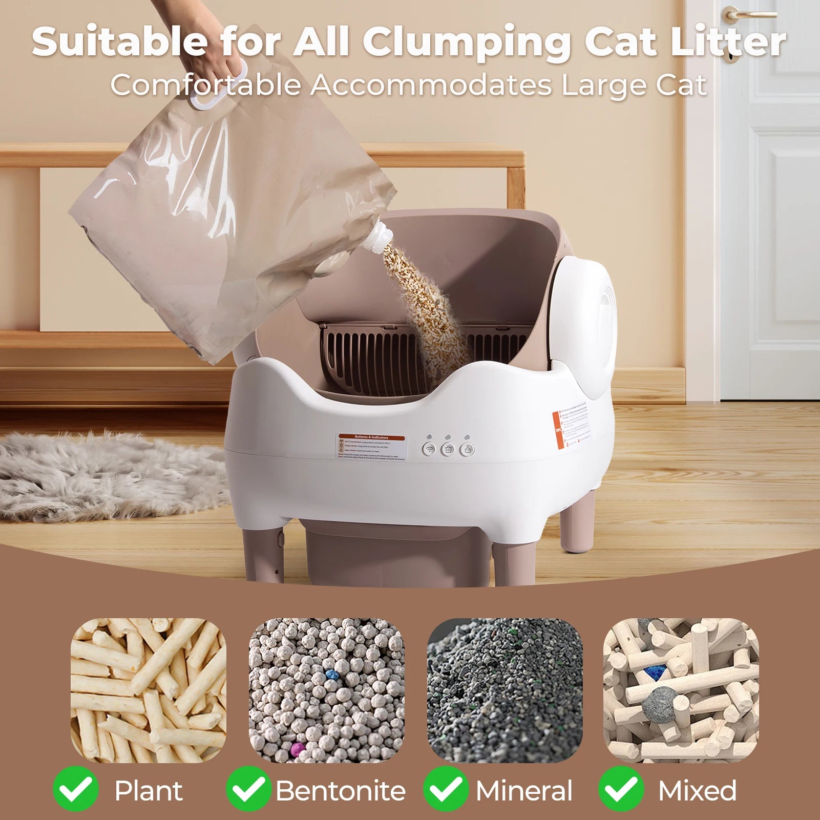 Self-Cleaning Litter Box, Automatic, App Control, Odor-Free, With Large Waste Bin