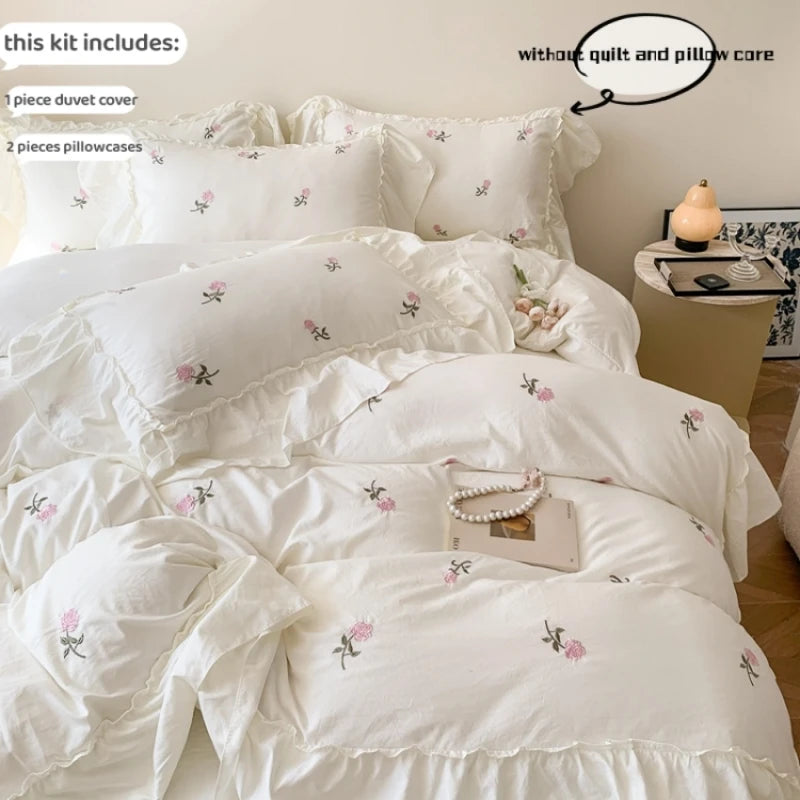 3PCS Rose Embroidered Duvet Cover Set