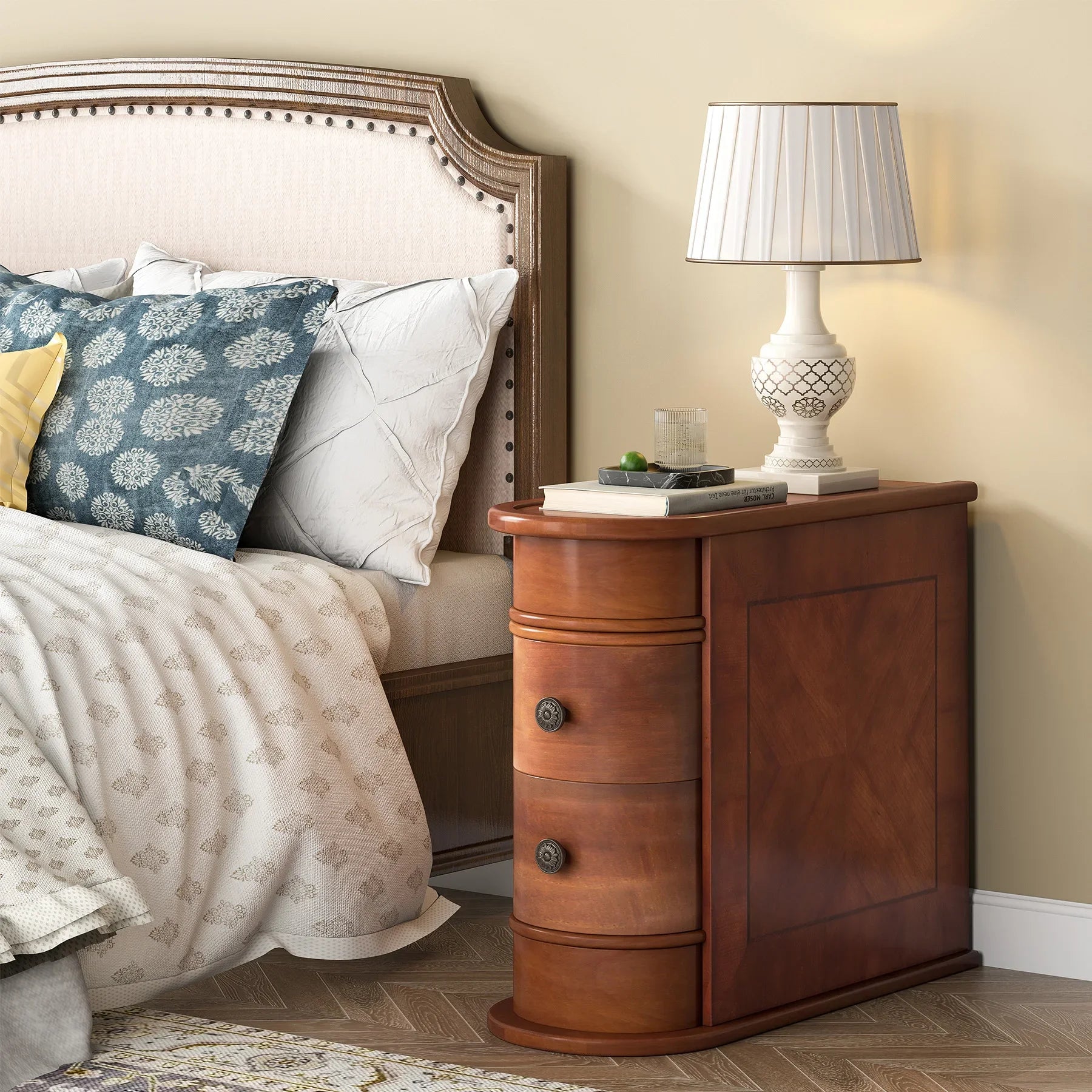 End Table, Narrow Bedside Table, Solid Wood