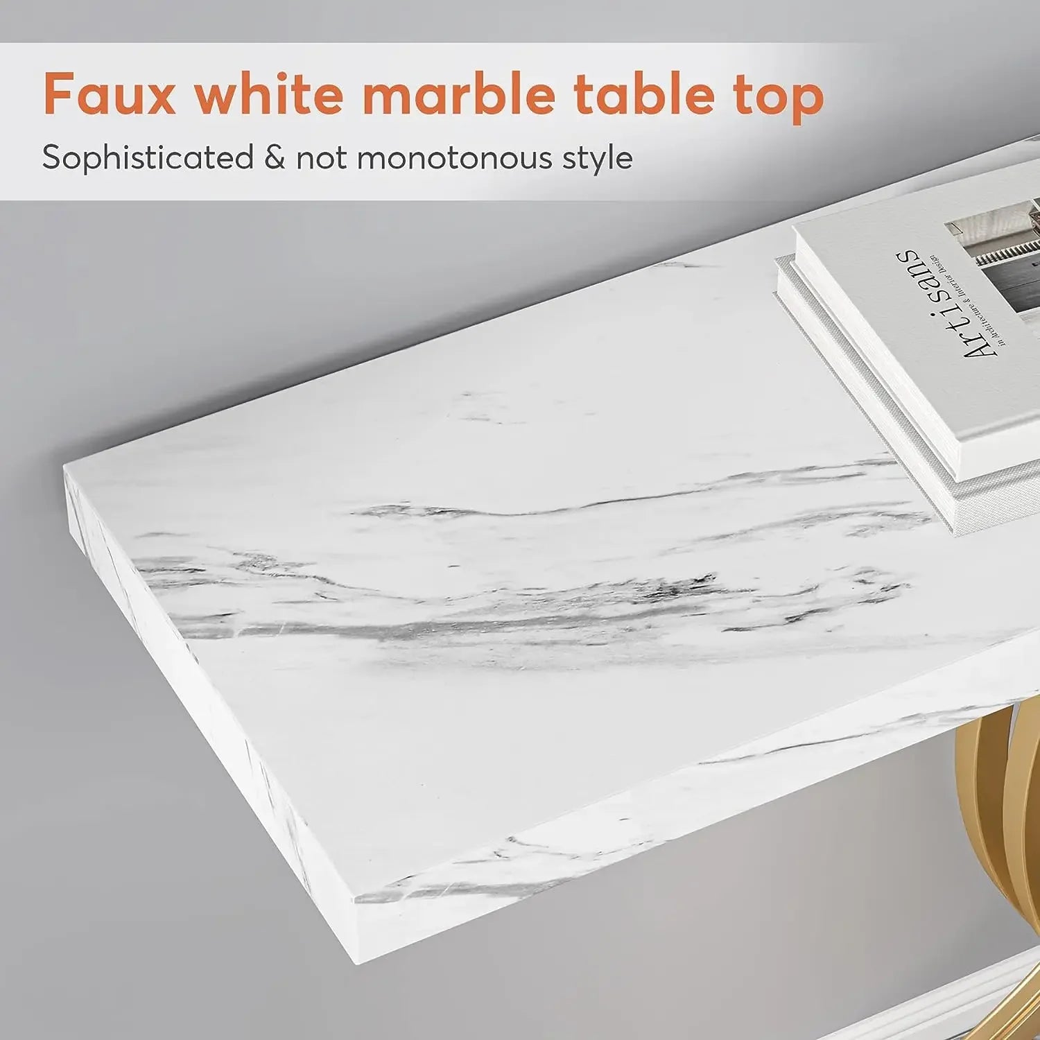 Tribesigns Entryway Table Faux Marble 39-Inch Console With Geometric Metal Legs