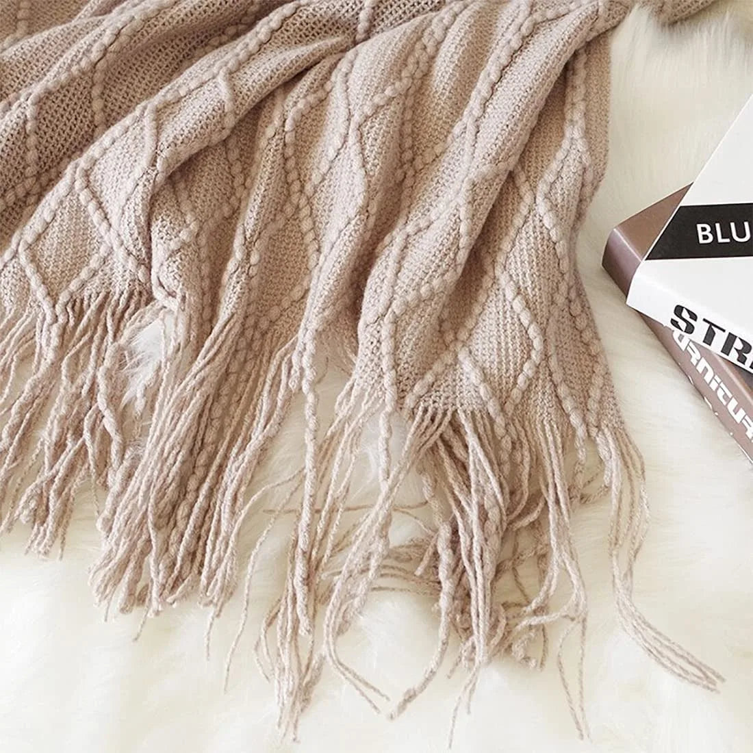 Nordic Knitted Throw Blanket with Fringe Luxury Bed or Sofa
