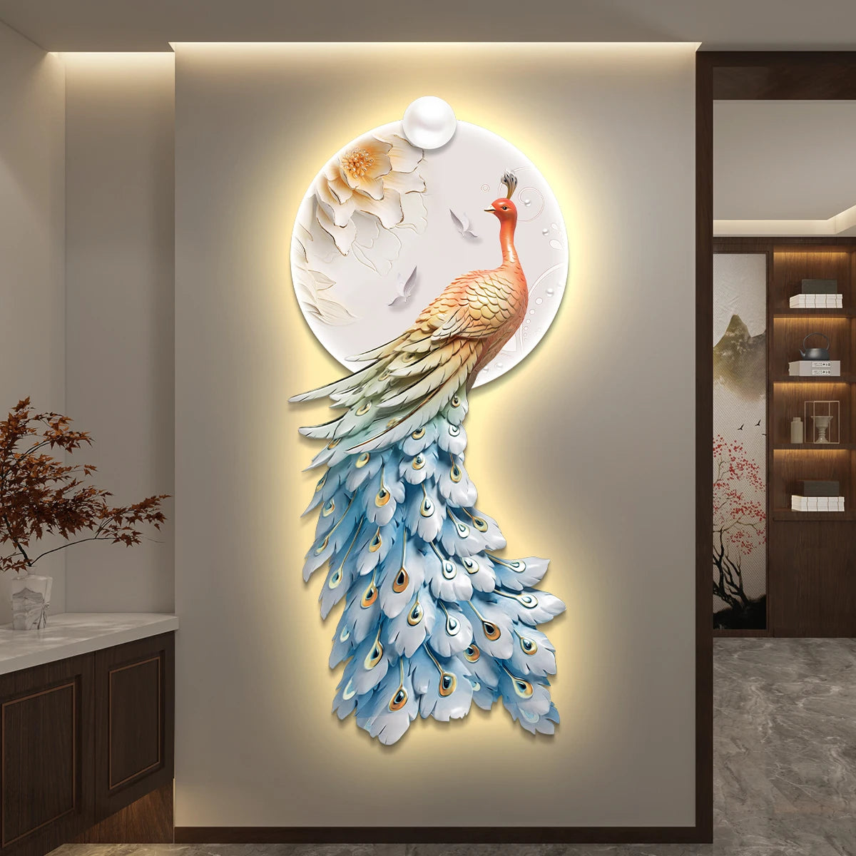 Peacock Decorative Painting LED Lights Hanging Murals