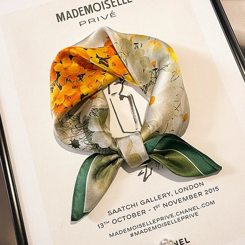 Scarf 100% Silk Bandana Women Square Scarves, Luxury High Quality