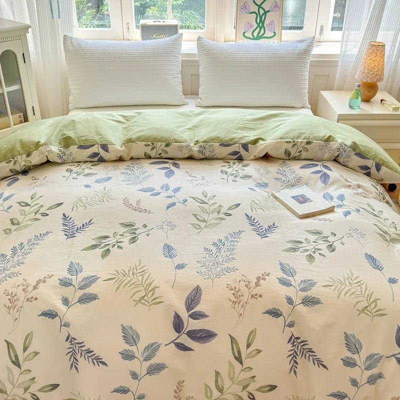 Floral Printed Duvet Cover 1Piece- 100% Cotton Luxury Bedding, Pre-Washed for Softness, Zipper Closure