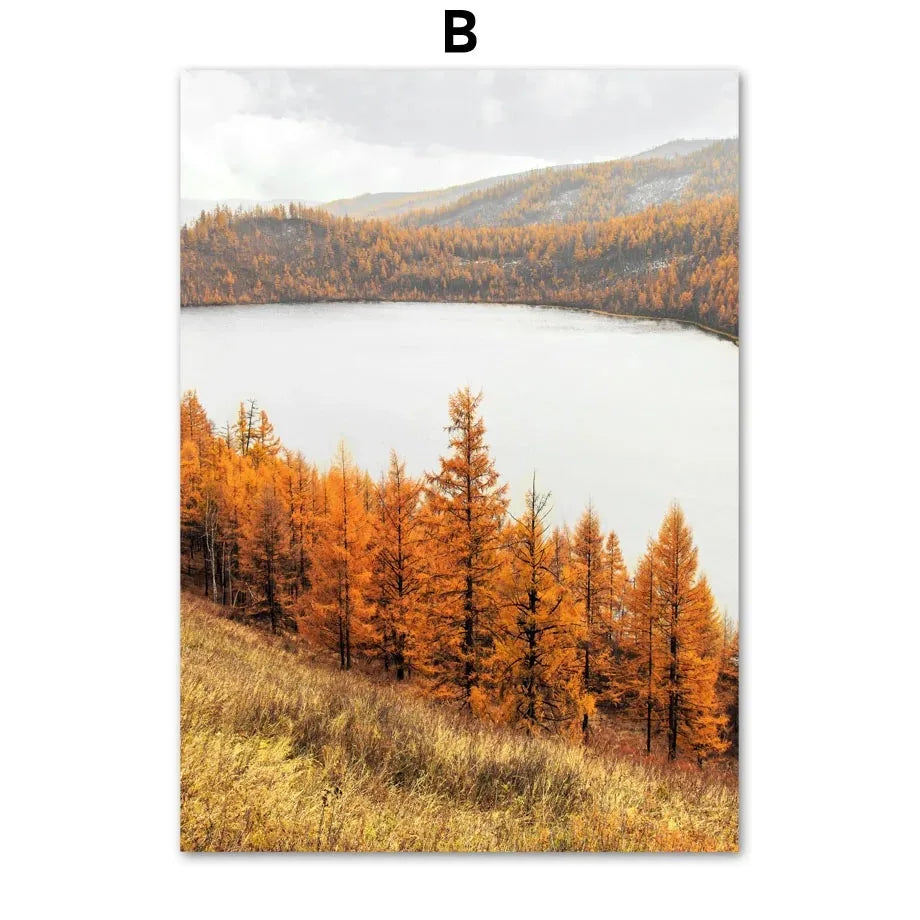 Wall Art Canvas Print Autumn Lake Sunshine Through Tree Maple