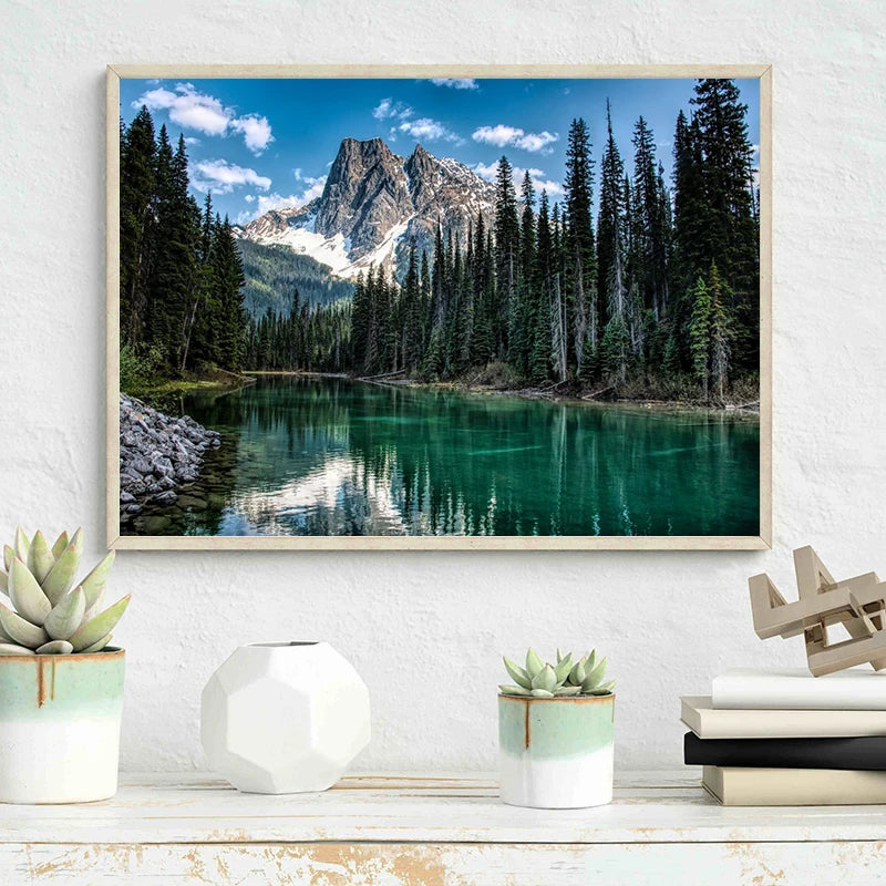 Green Forest Mountain Deep Blue Lake Bring Beauty Into Your Home