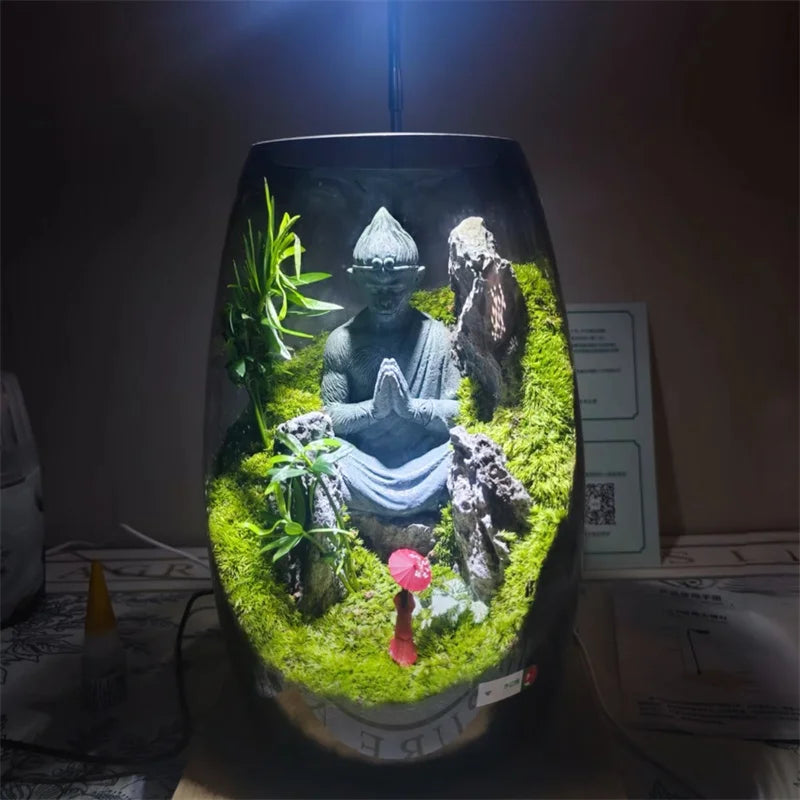 Glass Vase for Landscaping, Micro Scene, Green Moss, Succulents, Fish, Desktop Decor